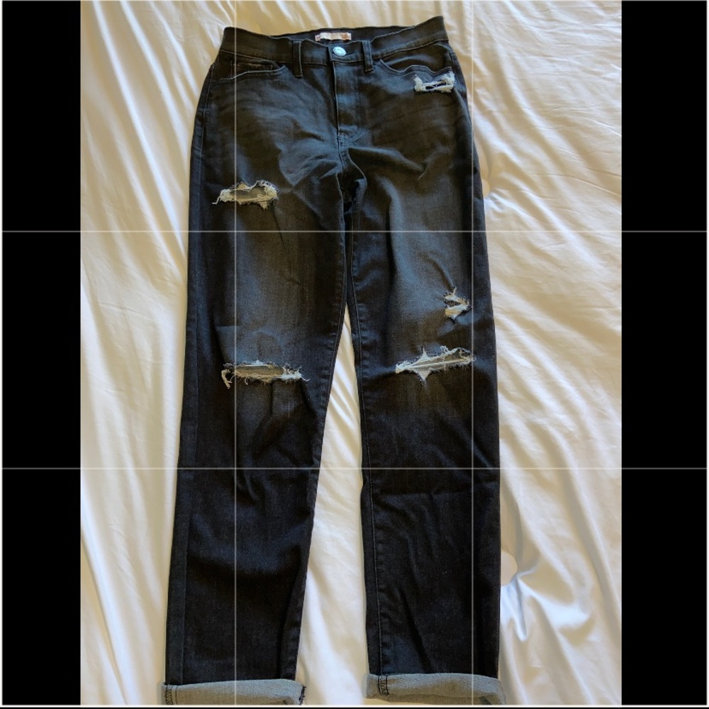 Black high rise distressed mom jeans